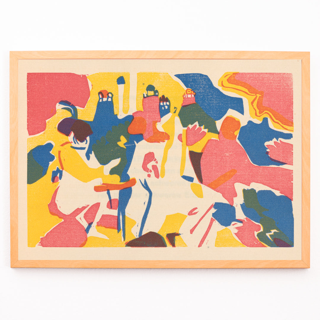 Closeup detail of Colorful abstract composition with dynamic shapes and figures Klänge Pl 19 by Wassily Kandinsky modern art poster for home decor