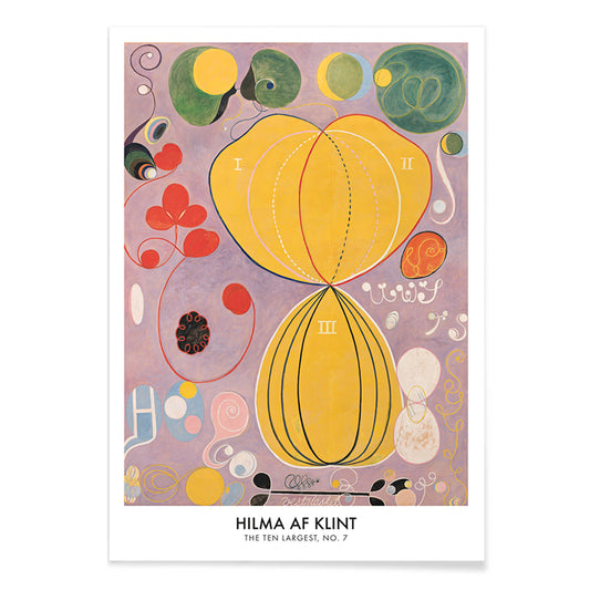 Abstract botanical shapes and vibrant colors poster from The Ten Largest No 7 by Hilma AF Klint, with black aluminium frame on white background