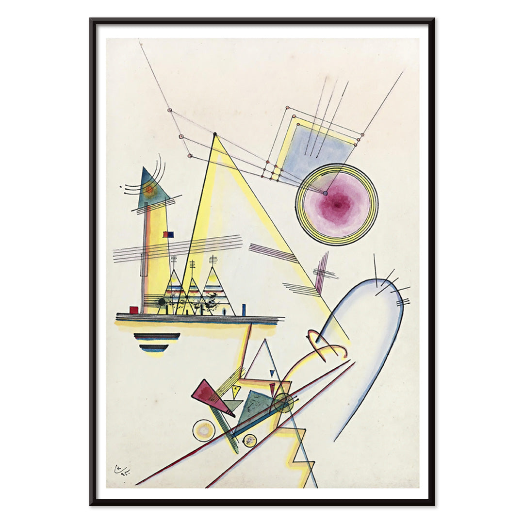 Abstract geometric shapes and lines in Zartes Gemut Delicate Soul by Wassily Kandinsky poster wall art, with black aluminium frame on white background
