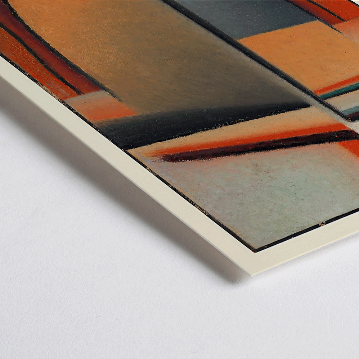 Closeup detail of Abstract Head Tragic by Alexej von Jawlensky geometric abstract painting and poster with warm tones and stylized face