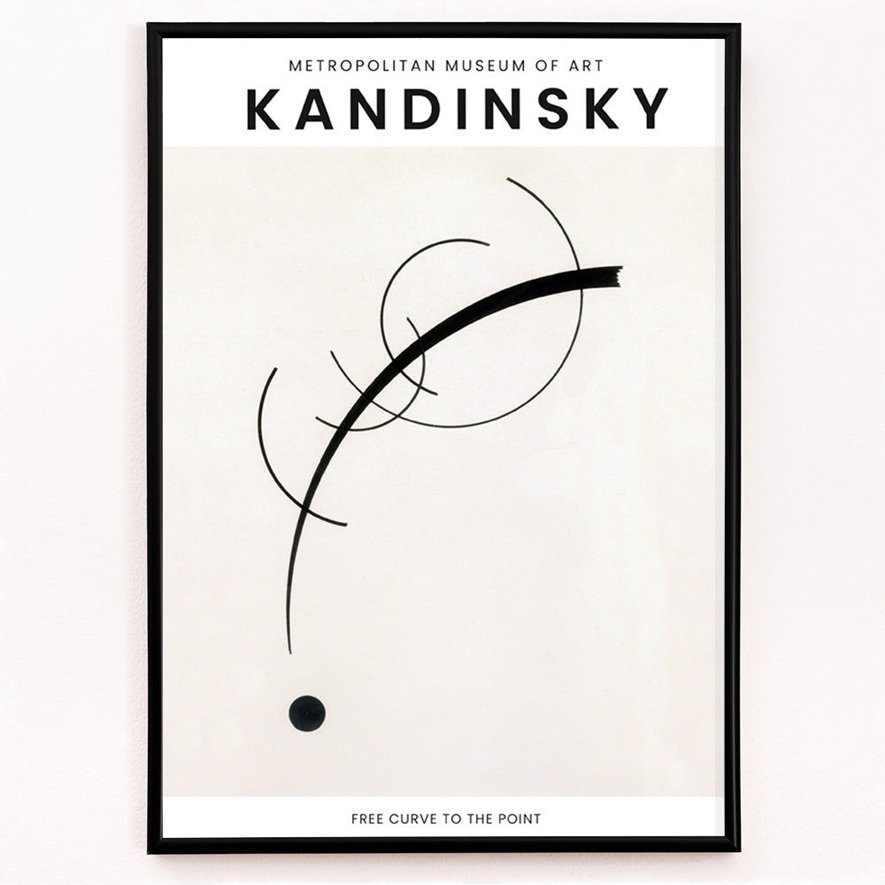 Closeup detail of Abstract black geometric curves and circle with dot on white background poster Free Curve to the Point by Wassily Kandinsky
