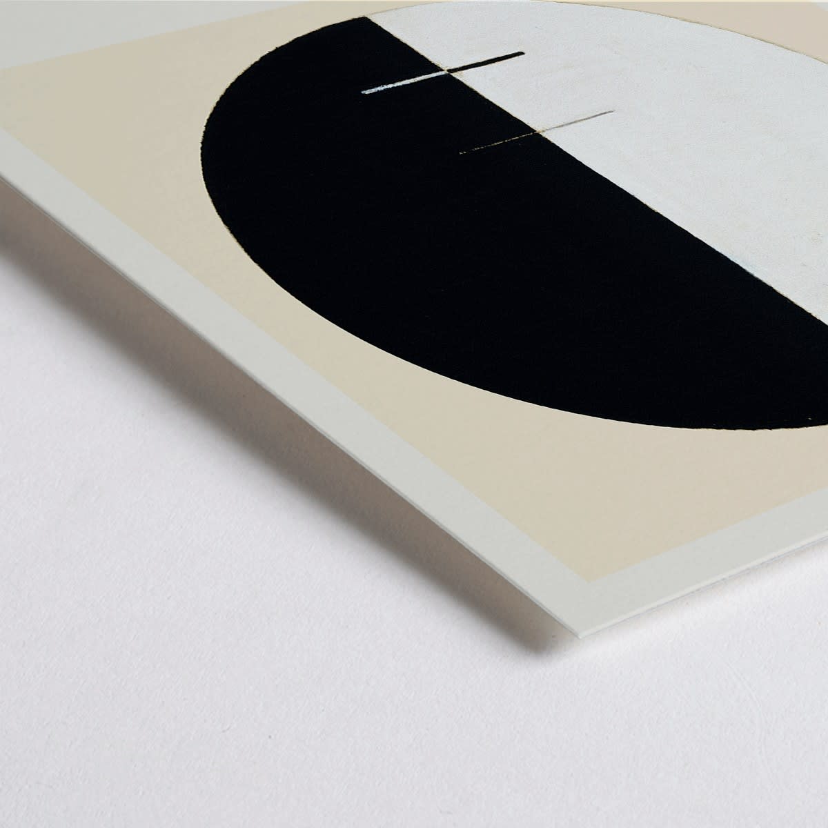 Closeup detail of Exhibition poster Buddhas Standpoint in the Earthly Life by Hilma Af Klint featuring abstract black and white circle design artwork