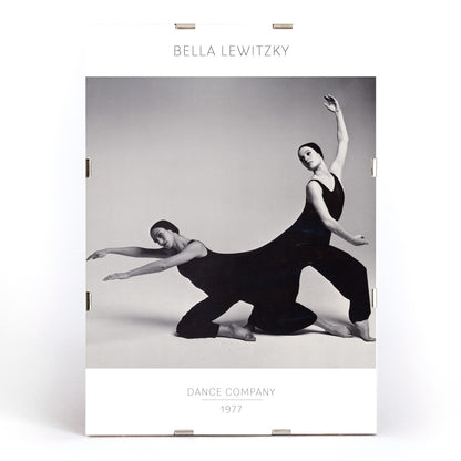 Modern dancers performing expressive pose Bella Lewitzky Dance Company artwork poster Los Angeles, framed and displayed in modern living room decor
