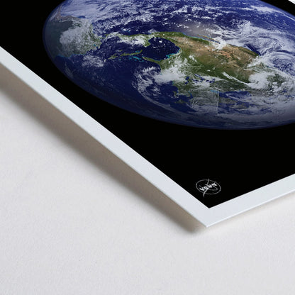 Closeup detail of Stunning NASA image of Earth from space titled Earth from Space 1 on a black background poster