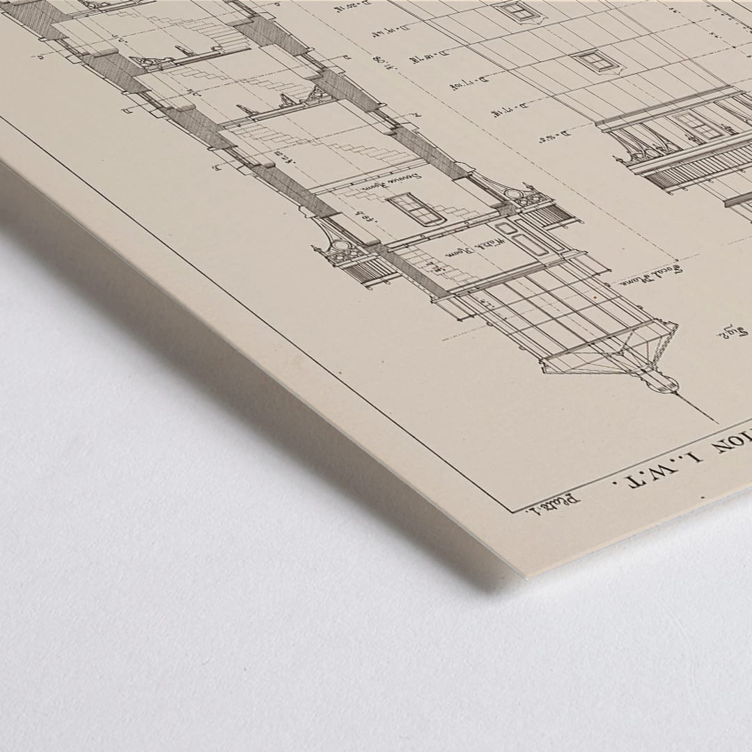 Closeup detail of Section and elevation drawing of the Lighthouse at Destruction Island Washington by James G Hill poster