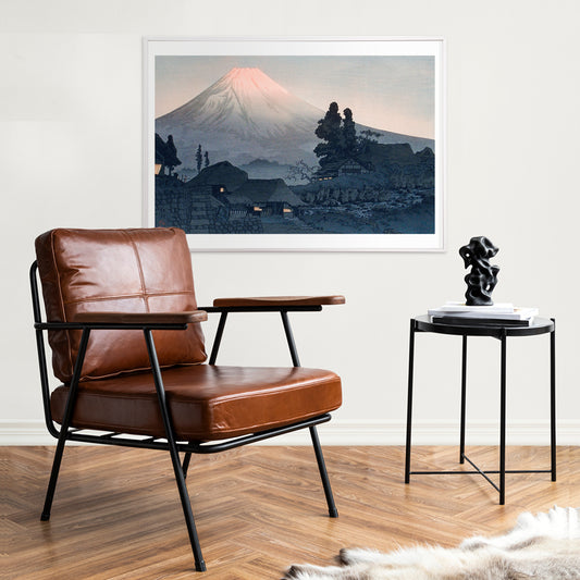 Mount Fuji From Mizukubo by Hiroaki Takahashi traditional Japanese village and houses at dusk artwork, framed and displayed in home decor