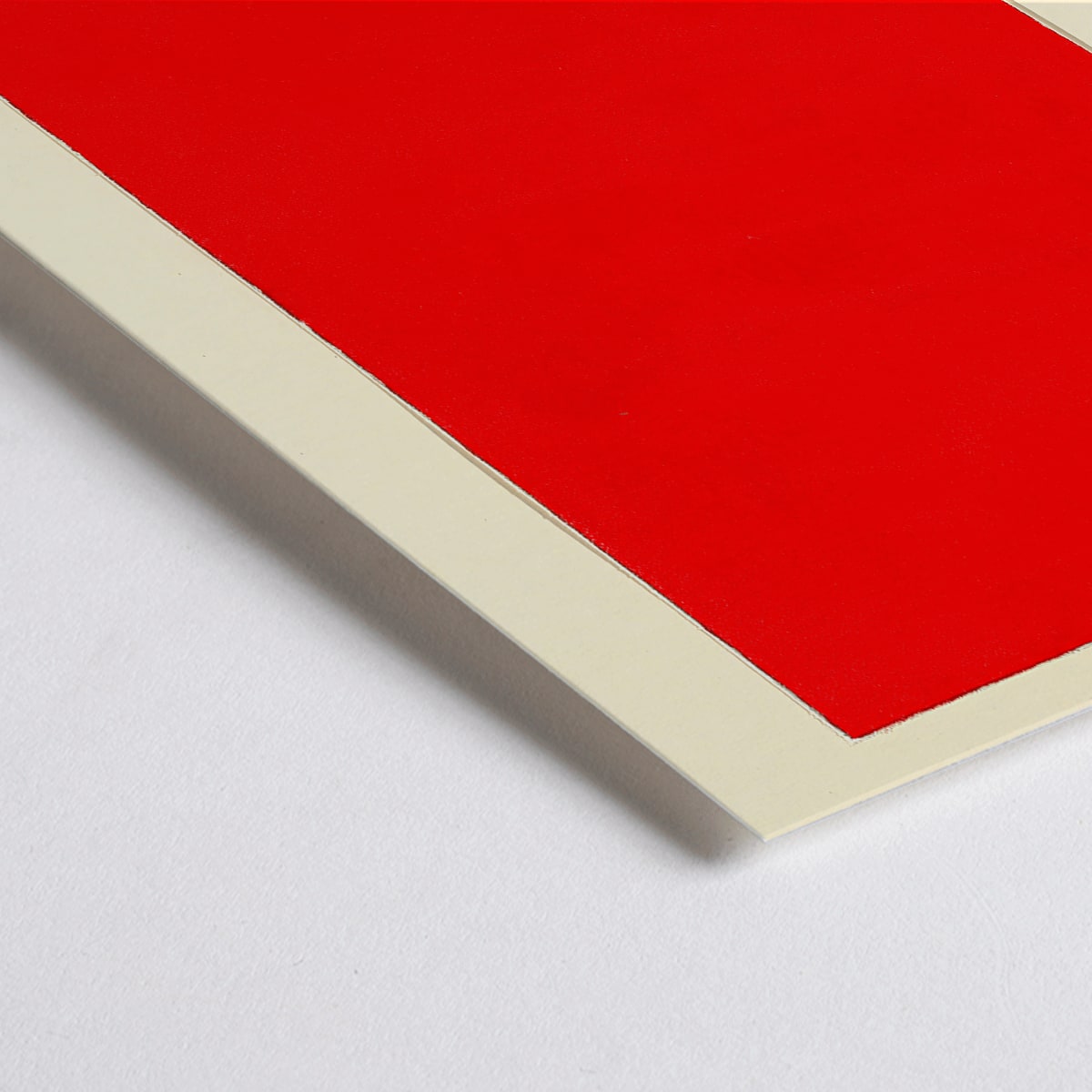 Closeup detail of Bold red abstract rectangle painting and poster on cream background Carmine Wash by Elizabeth A Nedwill wall art