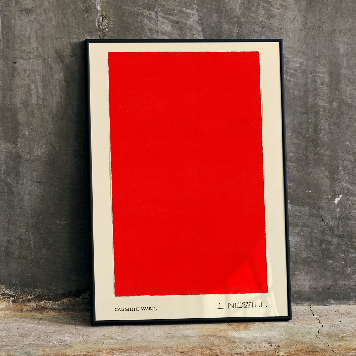 Bold red abstract rectangle painting and poster on cream background Carmine Wash by Elizabeth A Nedwill wall art, framed and displayed in home decor