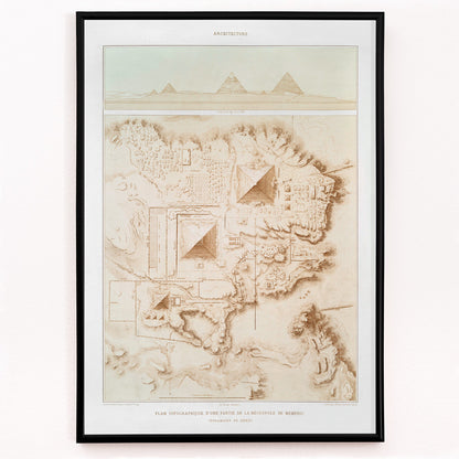Closeup detail of Topographic map of the Giza pyramids and Memphite Necropolis by Emile Prisse dAvennes from Histoire de lart egyptien