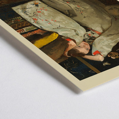 Closeup detail of Girl in a white kimono resting on a couch artwork by George Hendrik Breitner painting poster